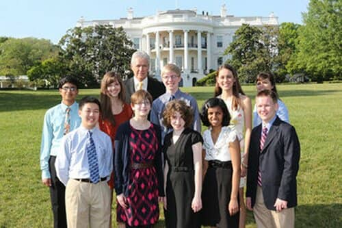 Alex Trebek and Teen Tournament players at White House