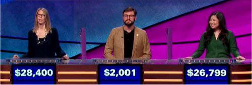 Final Jeopardy (12/19/2018) Jackie Fuchs, Eric Doctor, Trisha Estaquio