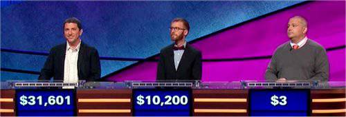 Final Jeopardy (10/30/2019) Steve Moulds, Sam Benshoof, Dave Bein