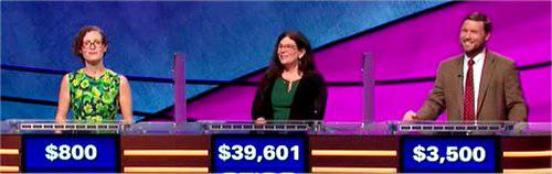Final Jeopardy (11/25/2019) Elise Nussbaum, Beth Stewart, Stephen Pokora