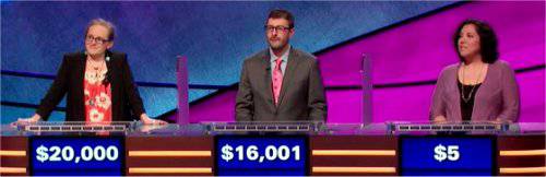 Final Jeopardy (3/15/2019) Lindsey Shultz, Brad Stylman, Bianca Ligon