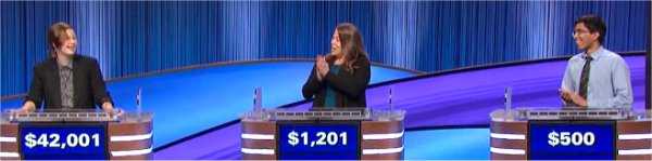 Jeopardy final (28/04/2022) Mattea Roach, Renée Russell, Manav Jain
