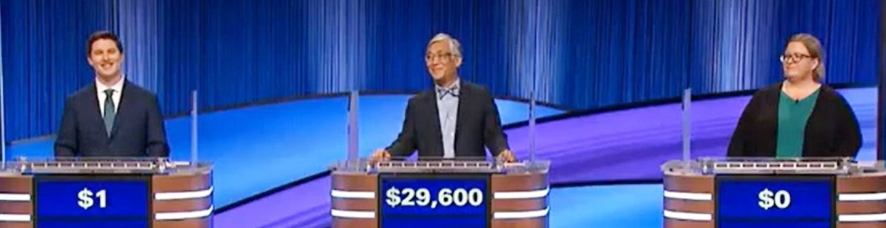 Final Jeopardy (11/21/2023) Nick Heise, Ed Hashima, Sandy Olive
