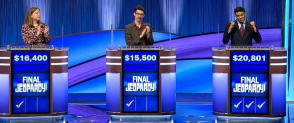 Final Jeopardy (2/13/2025) Adriana Harmeyer, Isaac Hirsch, Neilesh Vinjamuri