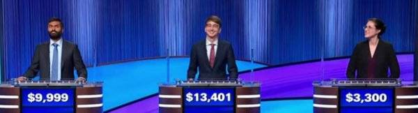 Final Jeopardy Results for Monday, September 28, 2025 Final Jeopardy (9/29/2025) Prasad Patil, Zach Knecht, Rebecca Thompson