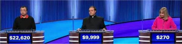 Final Jeopardy Results for Monday, March 30, 2026 Final Jeopardy (3/30/2026) Jamie Ding, Father Paul Baker, Barbara McIntyre