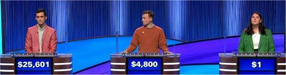 Final Jeopardy Results for Friday, May 15, 2026 Final Jeopardy (5/15/2026) Tristan Williams, Chayce Griffith, Valerie Fulton