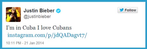 Bieber's Cuban Tweet